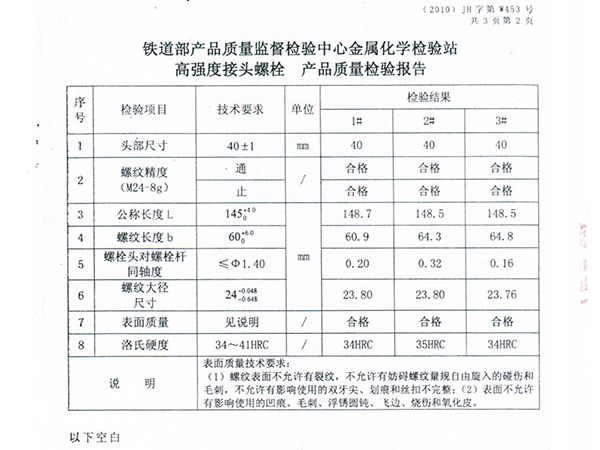 高強(qiáng)度接頭螺栓檢驗報告